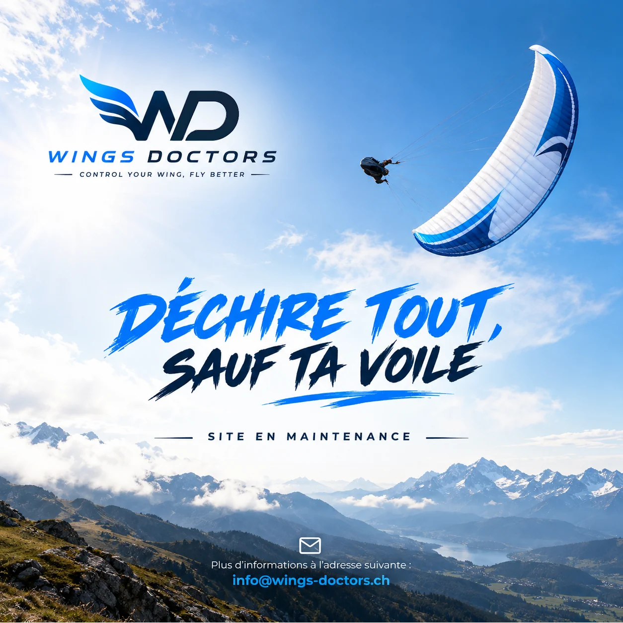 Wings Doctors — Déchire tout, sauf ta voile. Site en maintenance. Plus d'informations : info@wings-doctors.ch.